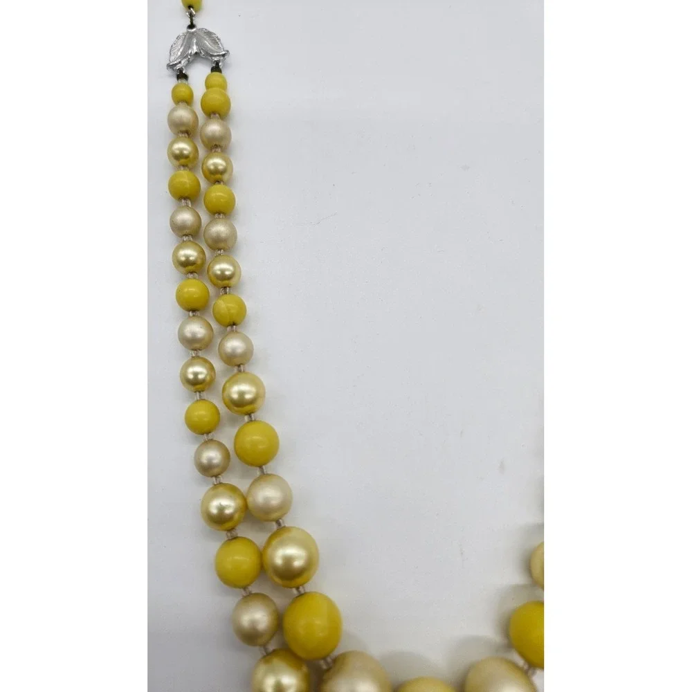 Vintage TWO Strand Necklace Signed‎ Japan Yellow Beads Hook Closure 17